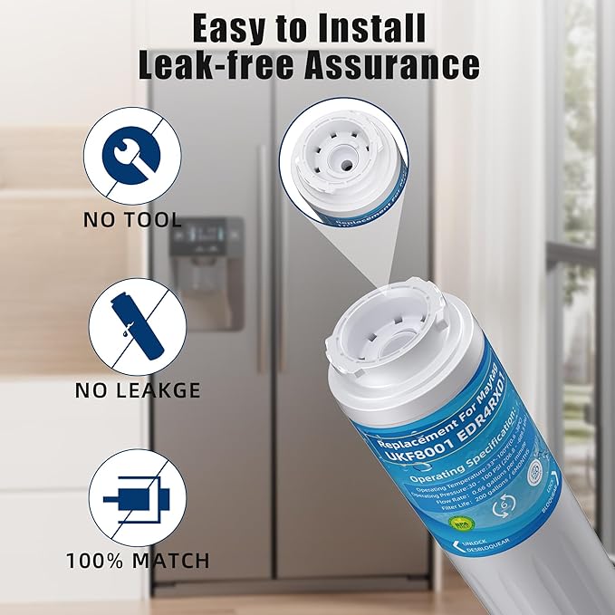 UKF8001 Water Filter Replacement for Whirl-pool EDR4RXD1, Replacement for Every-drop Filter 4, UKF8001AXX-200, UKF8001P, 4396395, 469006, Puriclean II, FMM-2, RWF0900A,Pack of 3