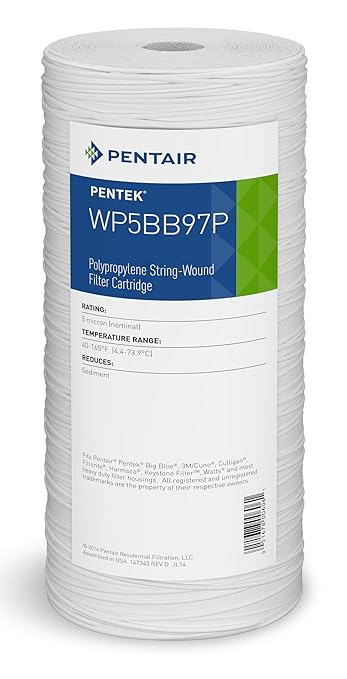 Pentair Pentek WP5BB97P Big Blue Sediment Water Filter, 10-Inch, Whole House Polypropylene String-Wound Filter Cartridge, 10" x 4.5", 5 Micron