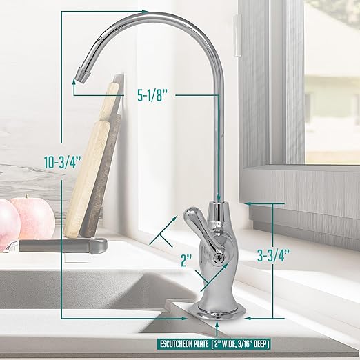 Airgap RO Faucet Reverse Osmosis Drinking Water Filtration System Water Dispenser Spout (Chrome) with Pre-Inserted Tubing and Faucet Wrench. Vase Style. NSF Certified.