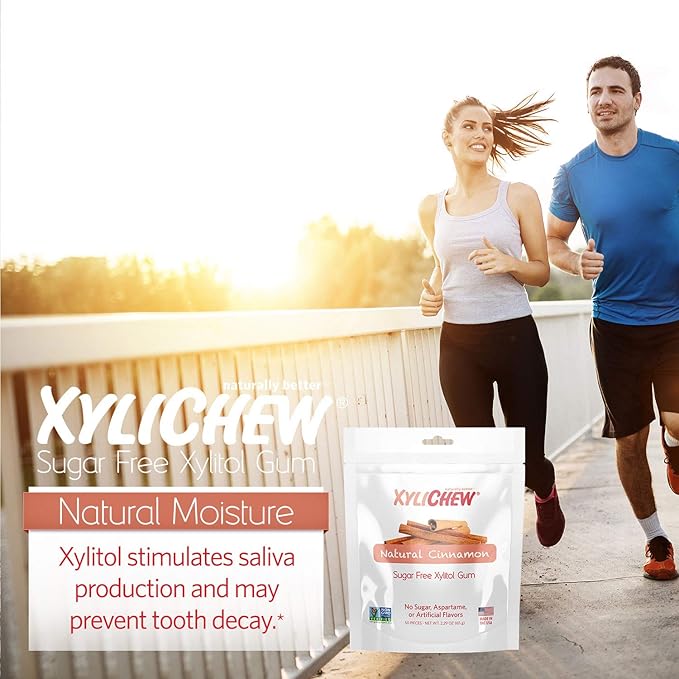 Xylichew 100% Xylitol Chewing Gum - Non GMO, Non Aspartame, Gluten Free, and Sugar Free Gum - Natural Oral Care, Relieves Bad Breath and Dry Mouth - Cinnamon, 50 Count