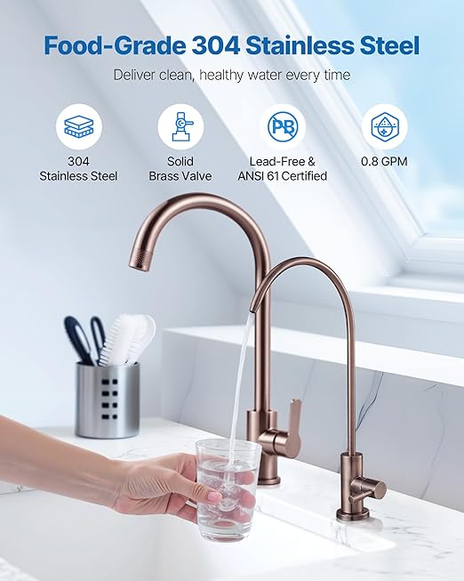 VEVOR Water Filter Faucet, RO Drinking Faucet with Lead-Free Brass Valve, 304 Stainless Steel, 0.8 GPM Flow Drinking Water Tap, Fits Most Reverse Osmosis & Water Filtration System, Antique Bronze