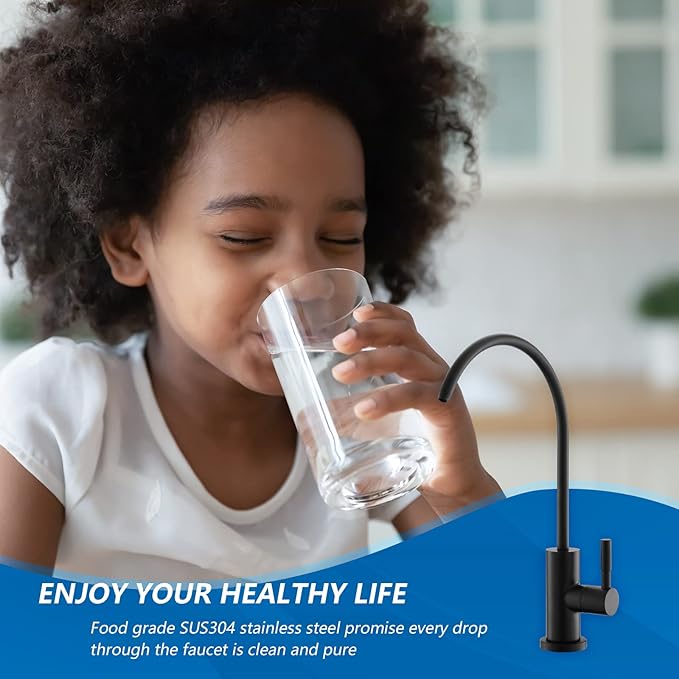 WEWE Matte Black Drinking Water Faucet Non Air Gap Stainless Steel Filtered Faucet for Kitchen Sink Reverse Osmosis System