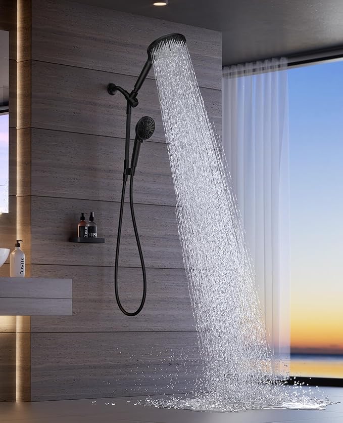 Dual Filtered Handheld Shower Heads Combo, HOPOPRO 15-Mode High Pressure Rainfall Showerheads Combo Set with Filter, for Hard Water, Removes Chlorine, Improves Skin Hair Condition, Matte Black