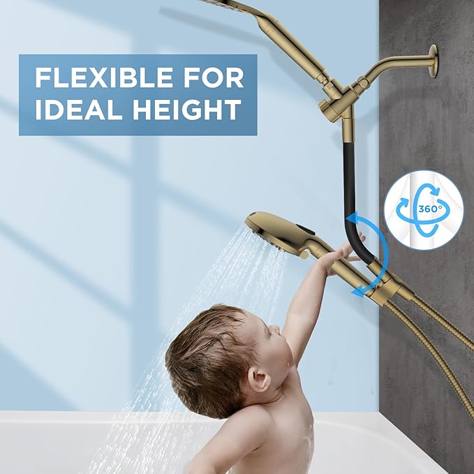 Dual Filtered Rain Shower Head Combo, High Pressure Handheld Shower Head with Adjustable Bar - Rainfall Shower Head And Showerhead with Filter for Hard Water - Removes Chlorine(Gold)