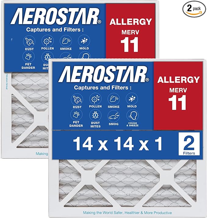 14x14x1 AC and Furnace Air Filter by Aerostar - MERV 11, Box of 2
