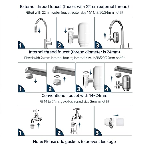 Faucet Water Filter for Sink, Rapid Flow - 400 Gallons Faucet Mount Water Filtration System for Tap Water, NSF Certified Reduces Chlorine (Grey-T2-2 Filter)