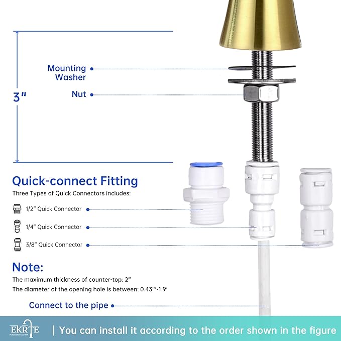 EKRTE Brushed Gold Water Filter Faucet, Water Filtration Faucet Brushed Gold Drinking Water Faucet for Kitchen Sink