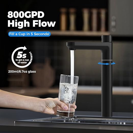 Ecoviva UnderSink Reverse Osmosis RO 800GPD Water Filter Filtration System, Alkaline Water pH 7-8, 8-Stage Filtration, 3:1 Pure-to-Drain Filter