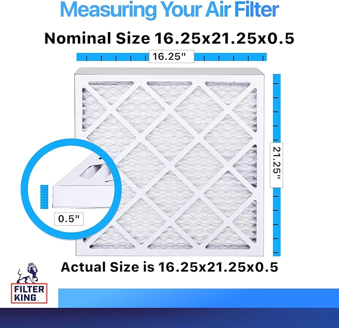 Filter King 16.25x21.25x0.5 Air Filter | 4-PACK | MERV 8 HVAC Pleated A/C Furnace Filters | MADE IN USA | Actual Size: 16.25 x 21.25 x 0.5"