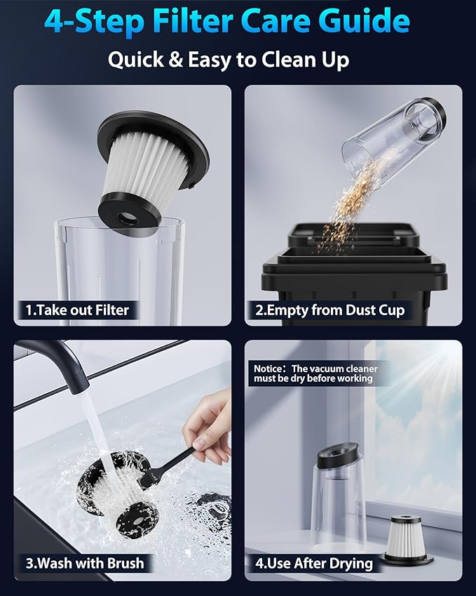 Handheld Vacuum Cordless 1.1 Pounds Car Vac 10000PA Hand Held Vacuums 4-in-1 Hand Vac Cordless Rechargeable HEPA Filter Large Capacity Dust Cup for Car Office Home Pets Hair (Space Gray)