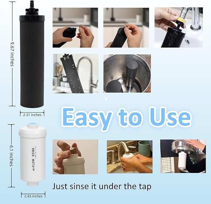 Water Filters Replacement for Berkey, 4 Pack Black Purification Elements for BB9-2 Gravity Filtration System