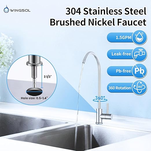 WINGSOL Under Sink Alkaline Water Filter with Faucet, Improves and Taste, 5-in-1 Function Reduces Heavy Meatal, Chlorine, PFAS, PFOA/PFOS, Odor, Sediment, NSF/ANSI 53&42 Certified Water Filter