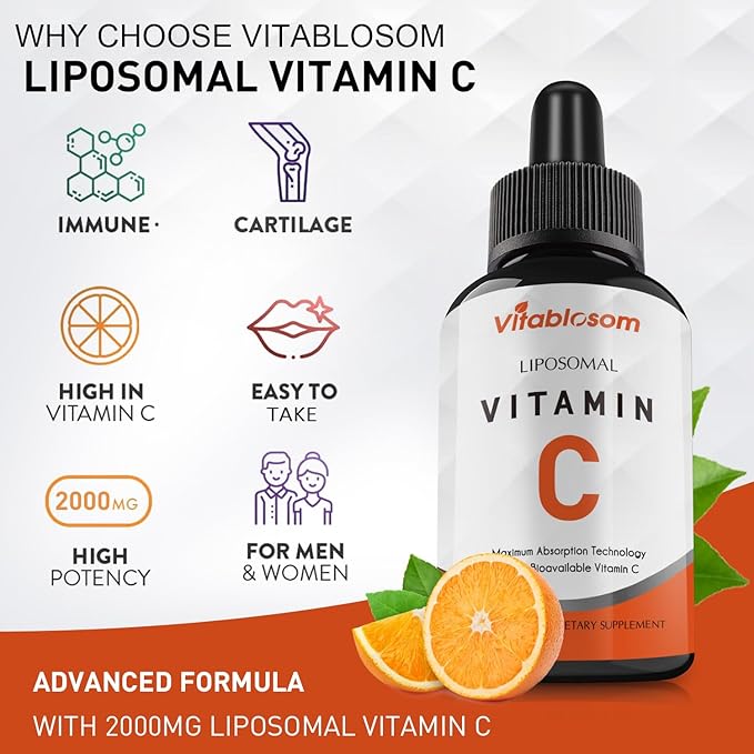 Liposomal Vitamin C 2000mg Liquid for Adults, High Absorption VIT C, Maximize Vitamin C, Good for Immune System & Antioxidant, 60ML (10 Bottles)