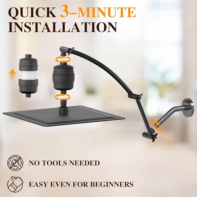 Rain Shower Head with 20-Stage Shower Filter, High Pressure Filtered Showerhead with Adjustable Extension Arm for Removing Chlorine and Harmful Substances(10 Inch, Matte Black)