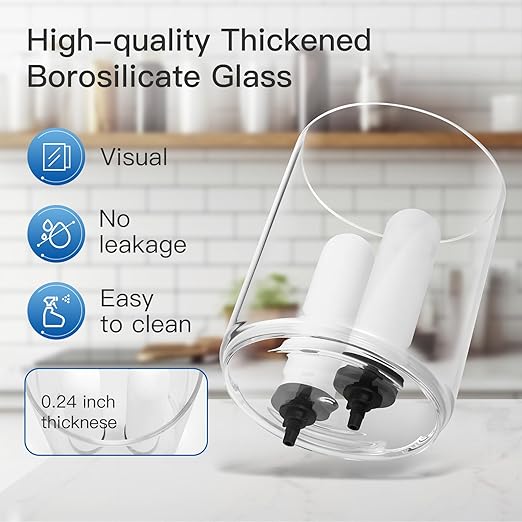 Gravity-Fed Water Filter System, 2.25G Glass Countertop System with 2 Ceramics Fluoride and Arsenic Reduction Elements, Metal Spigot, and Stand, Reduces Fluoride and Chlorine