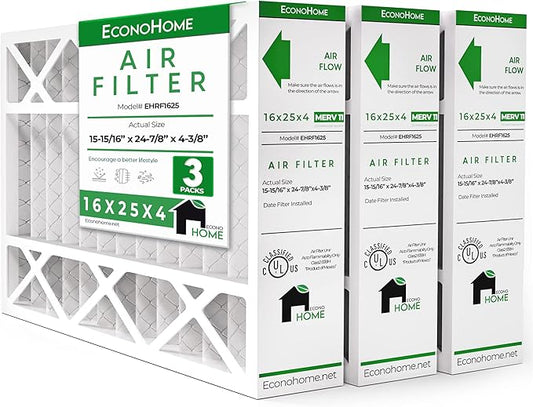 EconoHome 16x25x4 AC Furnace Pleated Air Filter MERV 11 Replacement – Allergen Defense, 3 Pack, Fits Lennox (X6670), Honeywell (FC100A1029) filters. (Actual size: 15.94 x 24.86 x 4.36 Inches)