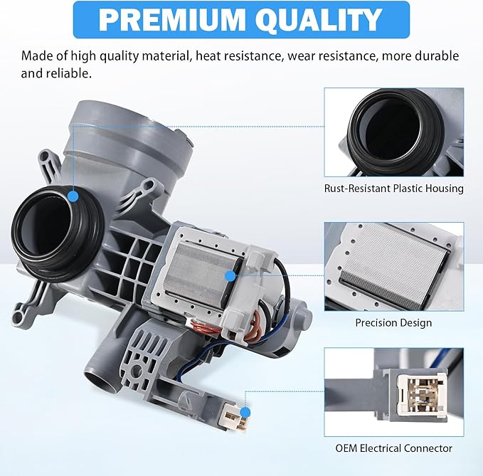 WPW10605427 W10425238 Washer Drain Pump Compatible with Whirlpool Duet Drain Pump Maytag Amana Crosley Washing Machine Replacement Parts W10605427 W10799064 W10799065 W10903216 W10918044 AP6023357