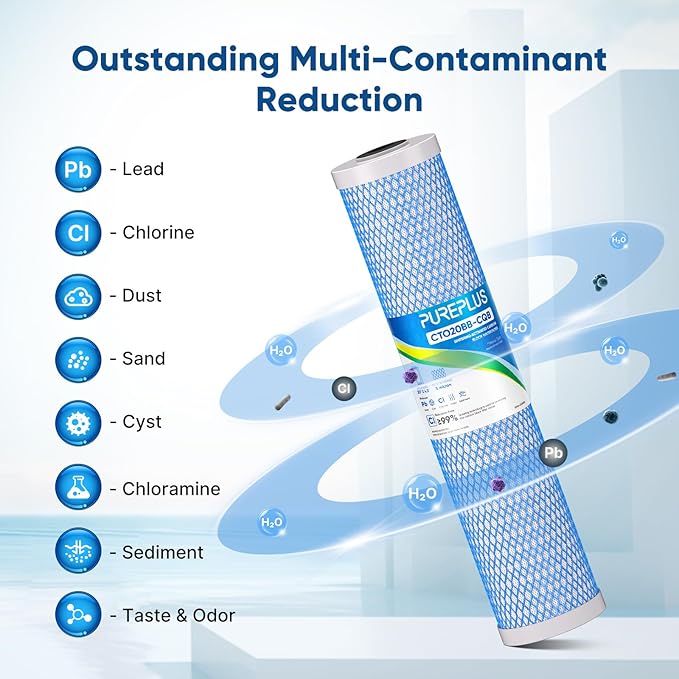 PUREPLUS 5 Micron 20" x 4.5" Whole House Activated Carbon Water Filter, Enhanced Lead Removal Carbon Replacement Cartridge, Compatible with FC25B, EPM-20BB, CB-BB-20, 155783-43, CTO20BB-CQB, 2 PACK