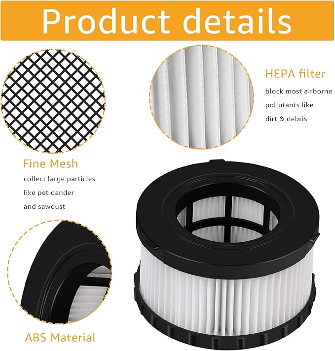 4-Pack DC5151H HEPA Filter Replacement, Compatible with DEWALT Dry Wet Vacuum DC515 DCV517 DCV517B, washable and reusable filter vacuum cleaner, with cleaning brush