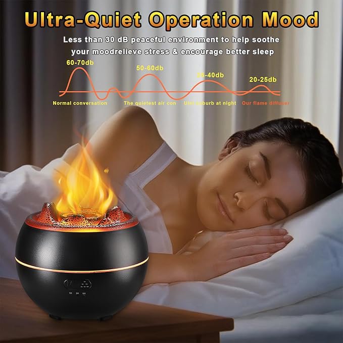 2 Pack Essential Oil Diffuser,Colorful Flame Air Aroma Diffuser Humidifier,Upgraded 7 Flame Colors Noiseless Essential Oil Diffuser for Home,Office,Yoga with Auto-Off Protection(360ml,Black)