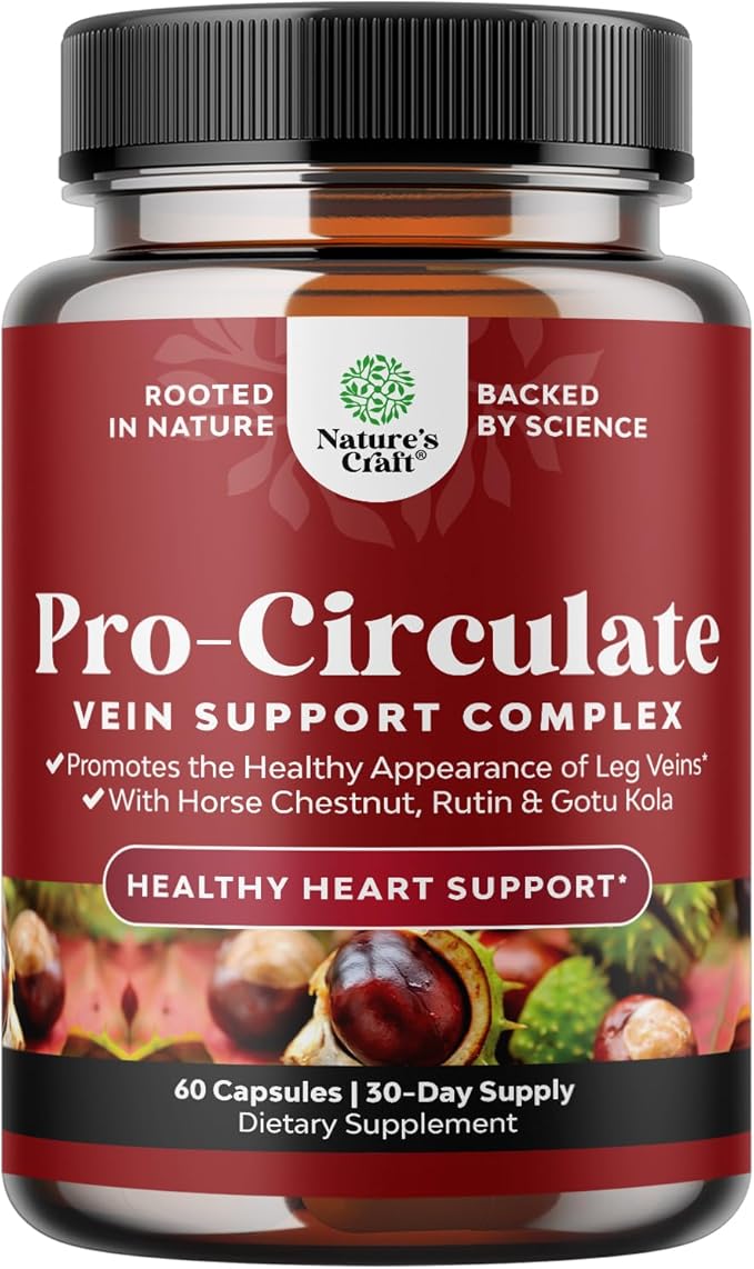 Vein Support Supplements Leg and Veins - Full Body Circulation Supplement for Spider & Varicose Veins and Improved Flow with Horse Chestnut Extract & Flavonoids - Vegan Non-GMO Mini Caps (1 Month)