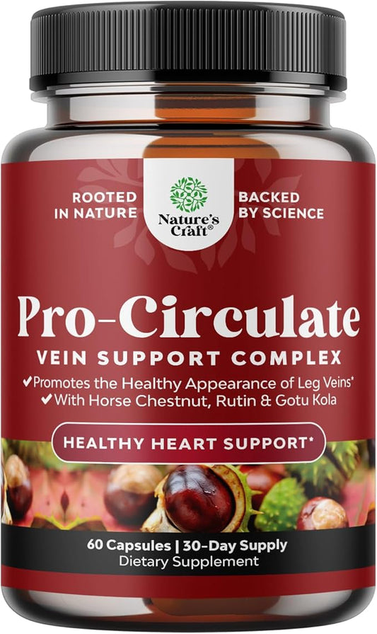 Vein Support Supplements Leg and Veins - Full Body Circulation Supplement for Spider & Varicose Veins and Improved Flow with Horse Chestnut Extract & Flavonoids - Vegan Non-GMO Mini Caps (1 Month)
