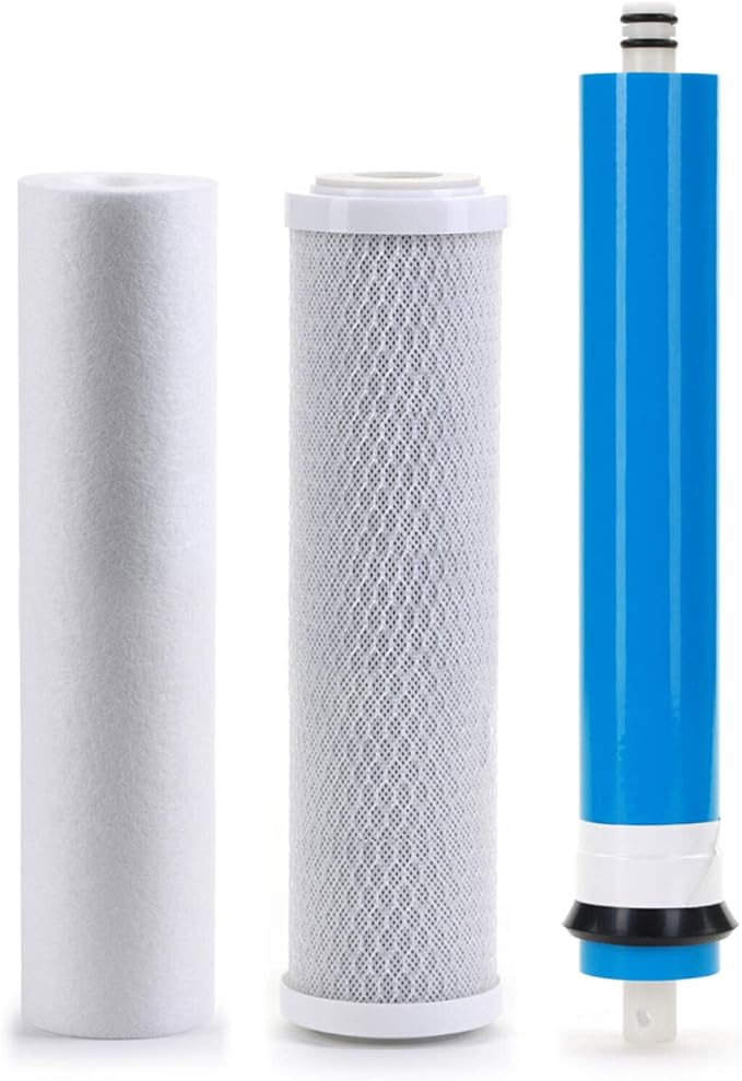 CFS – 3 Pack Replacement Water Filter Set includes Sediment, Carbon Block Cartridges & 150 GPD Membrane Compatible with Hydro Logic Stealth RO150 Models – Removes Bad Taste – RO Replacement Kit