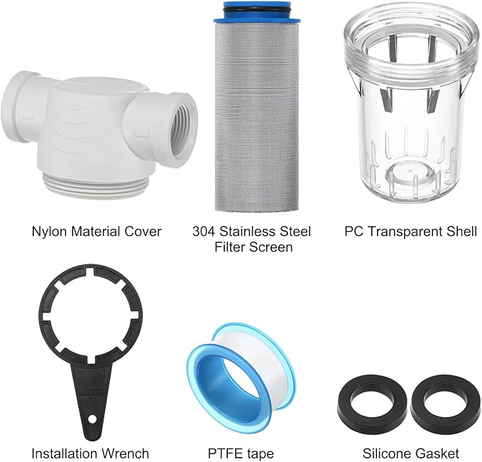 3-Pack Water Pump Strainer with 250 Mesh Stainless Steel Filter Screen, 3/4" Inch Female NPT in-line Strainer for Garden Hose Outdoor RV Water Tank Pressure Washer [White]