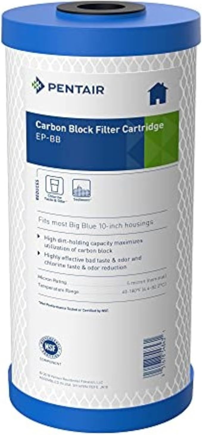 Pentair Pentek EP-BB Big Blue Carbon Water Filter, 10-Inch, Whole House Carbon Block Replacement Cartridge with Bonded Powdered Activated Carbon (PAC) Filter, 10" x 4.5", 5 Micron