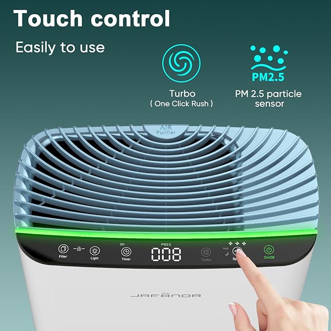 Jafända Air Purifiers for Home Cover Up to 1226ft², Allergen HEPA Air Filter with PM2.5 Sensor, Auto Mode& Timer, Aromatherapy, 22 dB Quiet Air Cleaner for Pet Dander/Hair, Allergies, Dust&VOCs
