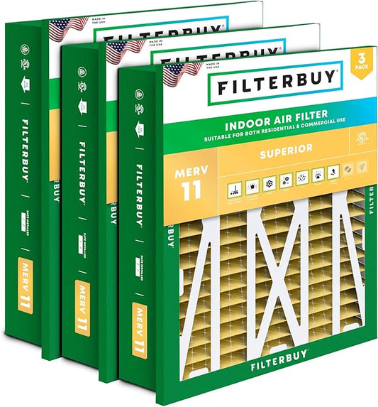 Filterbuy 24x24x5 Air Filter MERV 11 (MPR 1200) Allergen Defense Replacement (3-Pack), Pleated HVAC AC Furnace Filters for Honeywell Return Grille (Actual Size: 22.38 x 22.38 x 4.38)