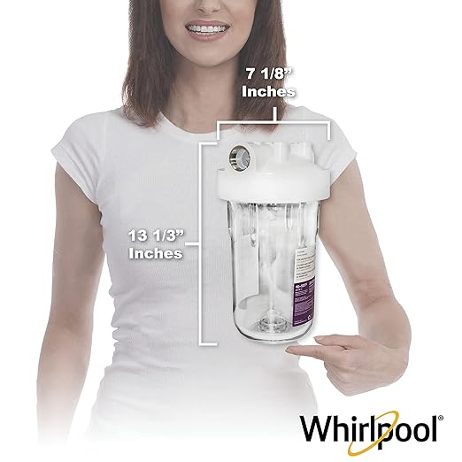 Whirlpool 10" x 4.5" Large Capacity Whole House Water Filter Housing WHKF-DWHBB, 1" Port, Home Water Pre-Filtration for Well and City Water, NSF Certified Reduces Sediment, Sand, Soil, Silt, and Rust