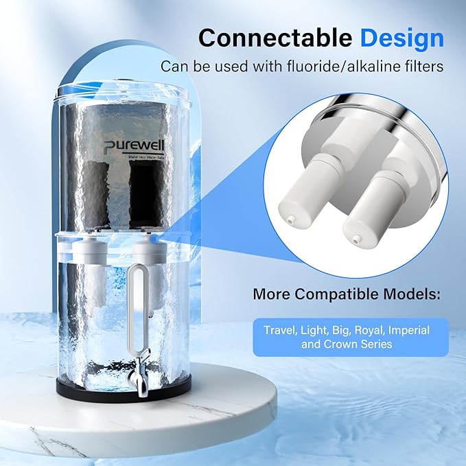 Purewell PF-1-FL Upgraded 4-Stage Composite Carbon and Fluoride Reduction Filters, Compatible with Berkey® Big+, ProOne® Big+ Gravity Water Filter Systems and Purewell Systems (2 Pack, K Series)