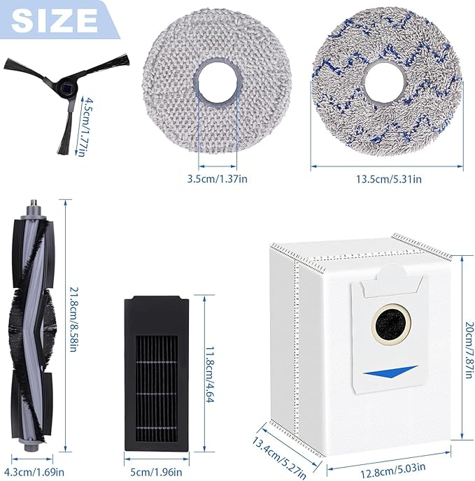 Replacement Accessories Set for Ecovacs Deebot X2 Omni / X2 / X2 Pro / DEX86 Robot Vacuums, 1 Main Brush, 6 Side Brushes, 4 Filter, 6 Mop Pads, 6 Dust Bag, 1 Brush