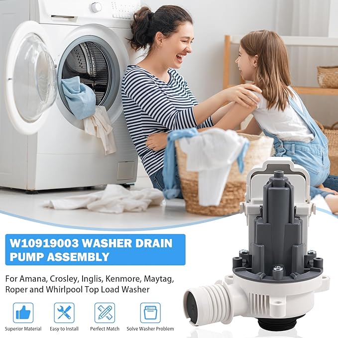 W10919003 W10775446 Washer Drain Pump Assembly Compatible with Whirlpool Kenmore Maytag Crosley Amana Top Load Clothes Washing Machine Replacement Parts AP6038235 EAP11770076 PD00042517 PS11770076