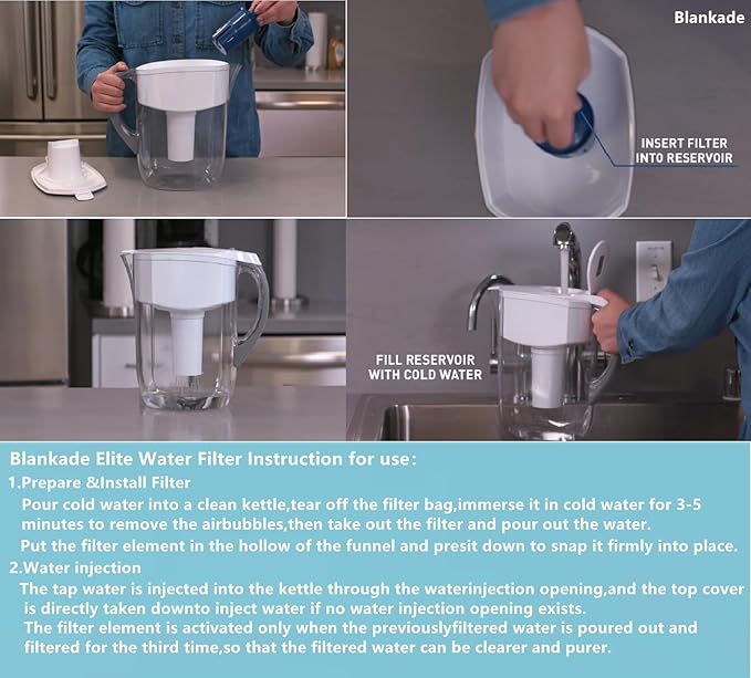 Elite Water Filter(Lasts 6 Months) Replacements for Brita Pitcher Water Filter and Dispensers and More,Efficient Long-Life,Reduce Chlorine (Taste and Odor) and Lead,BPA FREE - 3 Pack(Blue)