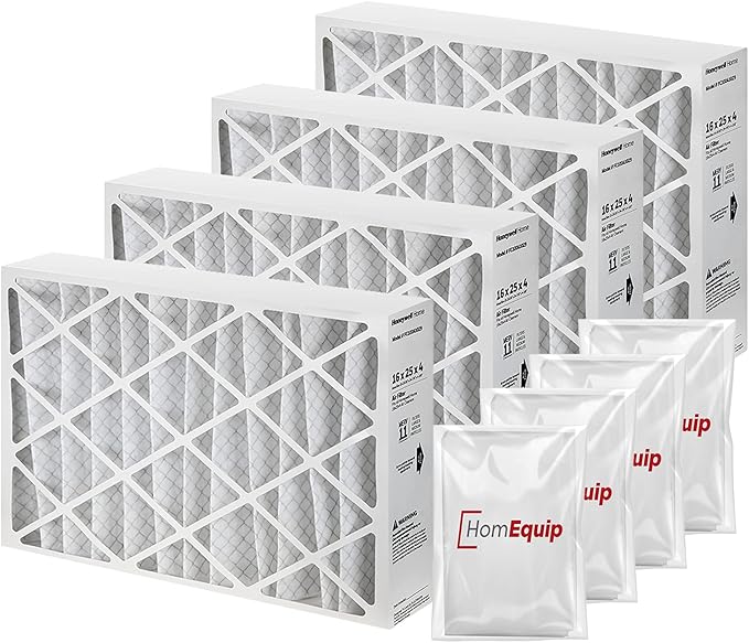 Furnace Filters 16x25x4 - HVAC Air Filter Replacement FC100A1029 Merv 11 with Homequip Easy Disposal Bag (4 Pack)