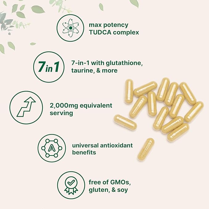 TUDCA 2,000mg Bile Salts Liver Support Supplement, 240 Capsules | Powerful 7-in-1 Formula with NAC, Milk Thistle, Glutathione & More for Liver Cleanse & Detox, Bile Flow & Gallbladder Support