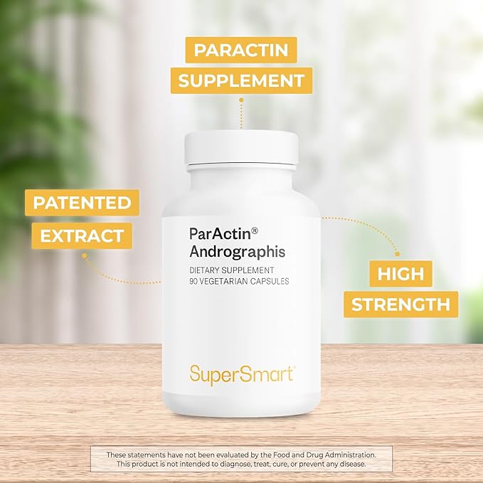 Supersmart - ParActin Supplement 300mg per Day (High Strength) - Andrographis Paniculata | Non-GMO & Gluten Free - 90 Vegetarian Capsules
