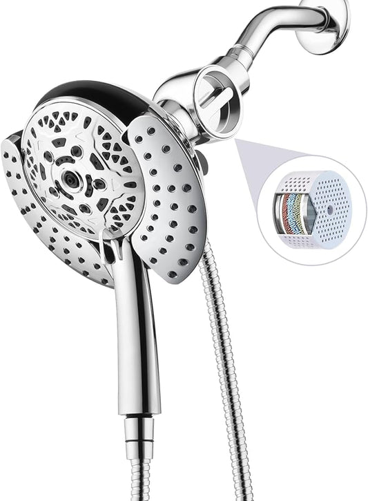 2-in-1 Filtered Shower Head with Handheld: Dual Shower Heads with Rain Shower & Handheld Shower Head, 10-Mode Detachable Shower Head with Massage Spray, Shower Trim Systems