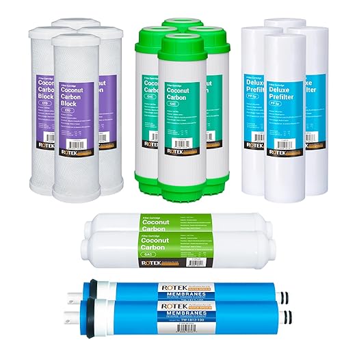 Reverse Osmosis Water Filter Set | 16 Replacement Water Filters with 100 GPD Membrane | 2 Year Supply | Under Sink RO Water Filter Kit | PP, GAC, CTO, PC | Universal 10 Inch Size