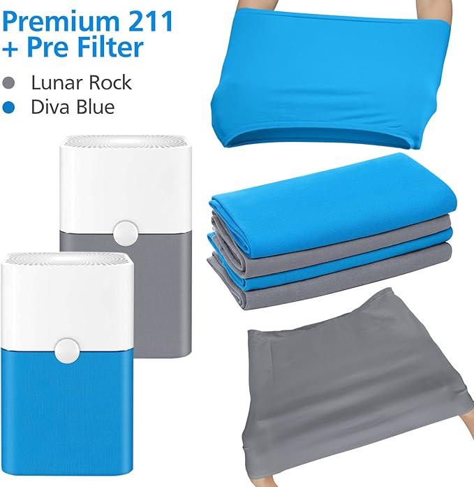 4 Pack 211+ Replacement Washable Pre-Filters for Blueair Blue Pure 211+ air Purifier, Removes Pollen, Dust, Color Include 2 PACK Lunar Rock and 2 PACK Diva Blue Pre-filters