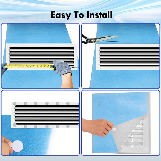 2PCS 12 x 140" Air Vent Filters, Cut-to-Size MERV 8 Filter Material, Triple Layer HVAC Furnace Vent Filters for Home, Floor, Ceiling, Grilles - Includes 48PCS Adhesive Hook Tape.