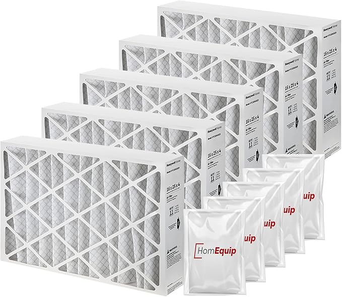 Furnace Filters 16x25x4 - HVAC Air Filter Replacement FC100A1029 Merv 11 with Homequip Easy Disposal Bag (5 Pack)