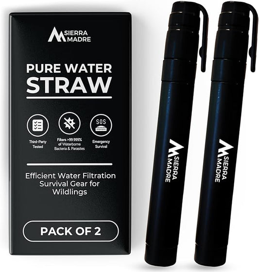 Sierra Madre Pure Water Straw – 264 Gallon Water Filter Purification for Backpacking, Camping, Hiking, Travel - Perfect for Preparedness Survival Gear & Supplies - Portable & Lightweight (Pack 2)