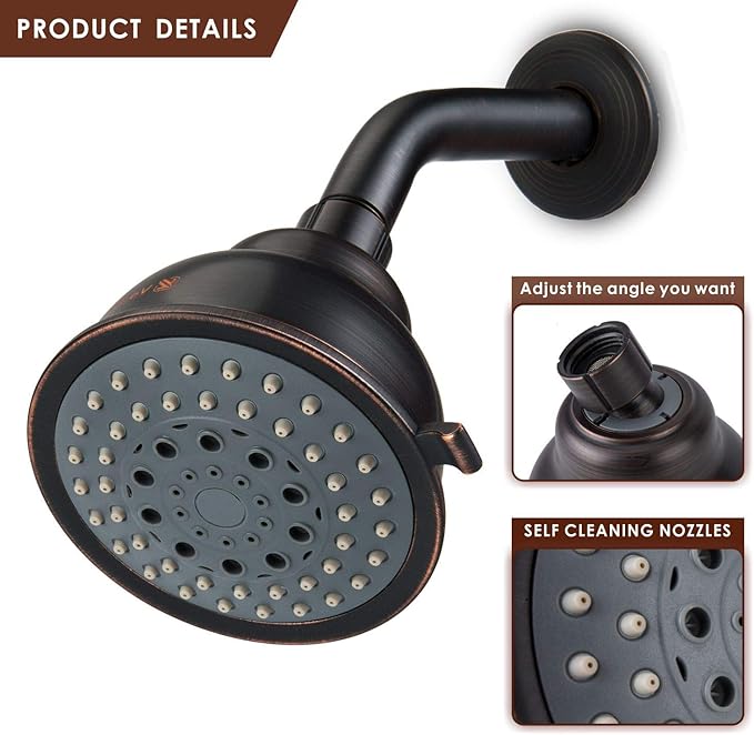 Voolan High Pressure Shower Head - 5 Function Rain Shower Head - Comfortable Shower Experience Even at Low Water Flow - Oil-Rubbed Bronze