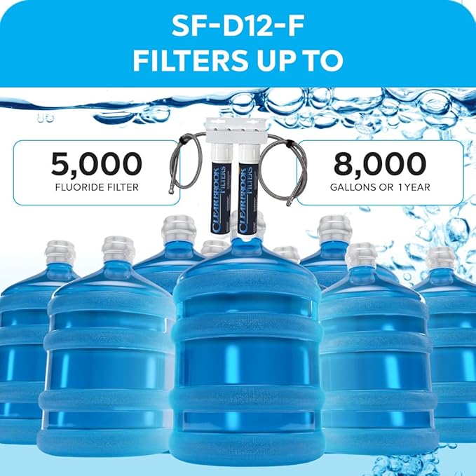 Clearbrook 12-Inch Dual Filter System, Fluoride & Gen4 Filters, Under Sink Water Filter, Dual Stage Filtration, Kitchen Sink Compatible, 8K Gallons Capacity, Quick Install