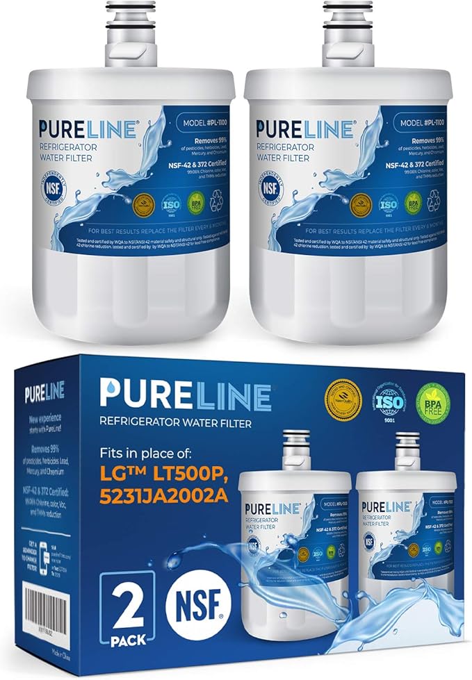 Pureline 5231JA2002A Replacement for Kenmore 9890, LG LT500P, LG GEN11042FR-08, LG 5231JA2002A, LG LFX25974ST, Refrigerator Water Filter - Reduces Bad Taste & Odor
