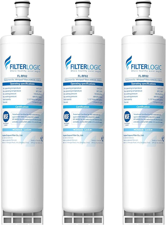 Filterlogic 4396508 Refrigerator Water Filter, Replacement for Whirlpool EDR5RXD1, EveryDrop Filter 5, PUR W10186668, NLC240V, 4396510, 4396508P, 4392857, WF-4396508, Pack of 3