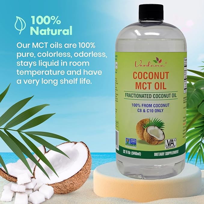 Verdana MCT Oil – 32 Fl Oz Dietary Supplement – 100% Coconut Derived, Fractionated, Food Grade – for Oil Pulling, Keto Coffee, Oral Rinse, Massage & Aromatherapy – Vegan, Non-GMO, Kosher